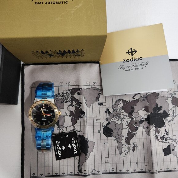 Zodiac Super Sea Wolf GMT Black Dial Two-tone Gold Stainless Steel Watch ZO9406 - Picture 4 of 8